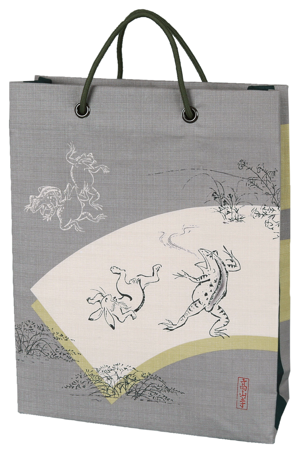 鳥獣戯画 ショッピングバッグ【グレー】(山本仁商店) – 京の逸品物語