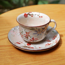 画像をギャラリービューアに読み込む, 四季草花 コーヒー碗皿-梅・桜・鉄線・萩-(俊山窯)